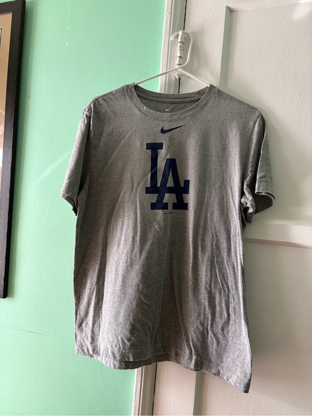 Nike LA Dodgers Short Sleeve Crew Tee - Gray with Navy Logo